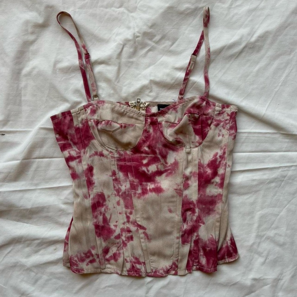 Pretty Little Thing Pink White silver & grey tie tye dye structured corset top